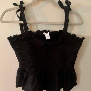H&M Black Mid-Crop Smocked Tank Top
